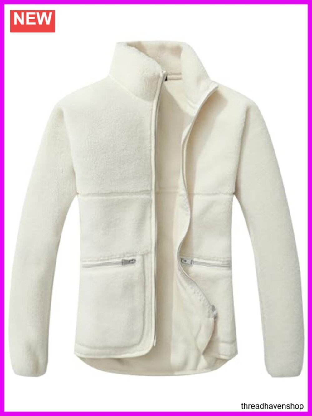 Long Sleeve Zip Up Sherpa Coat Soft Polar Fleece Jacket with Zipper Pockets